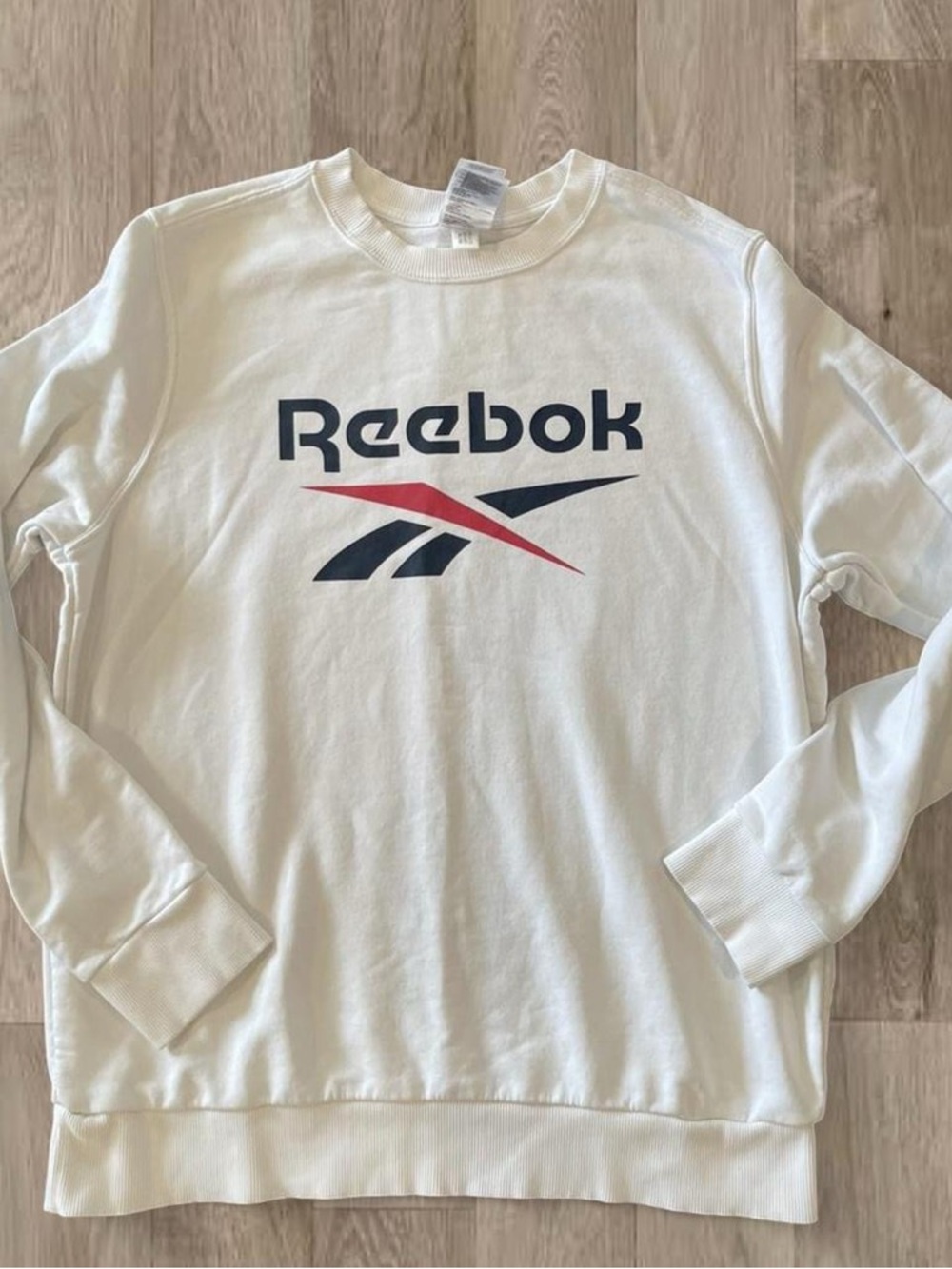 Reebok White Sweatshirt with Navy and Red Logo